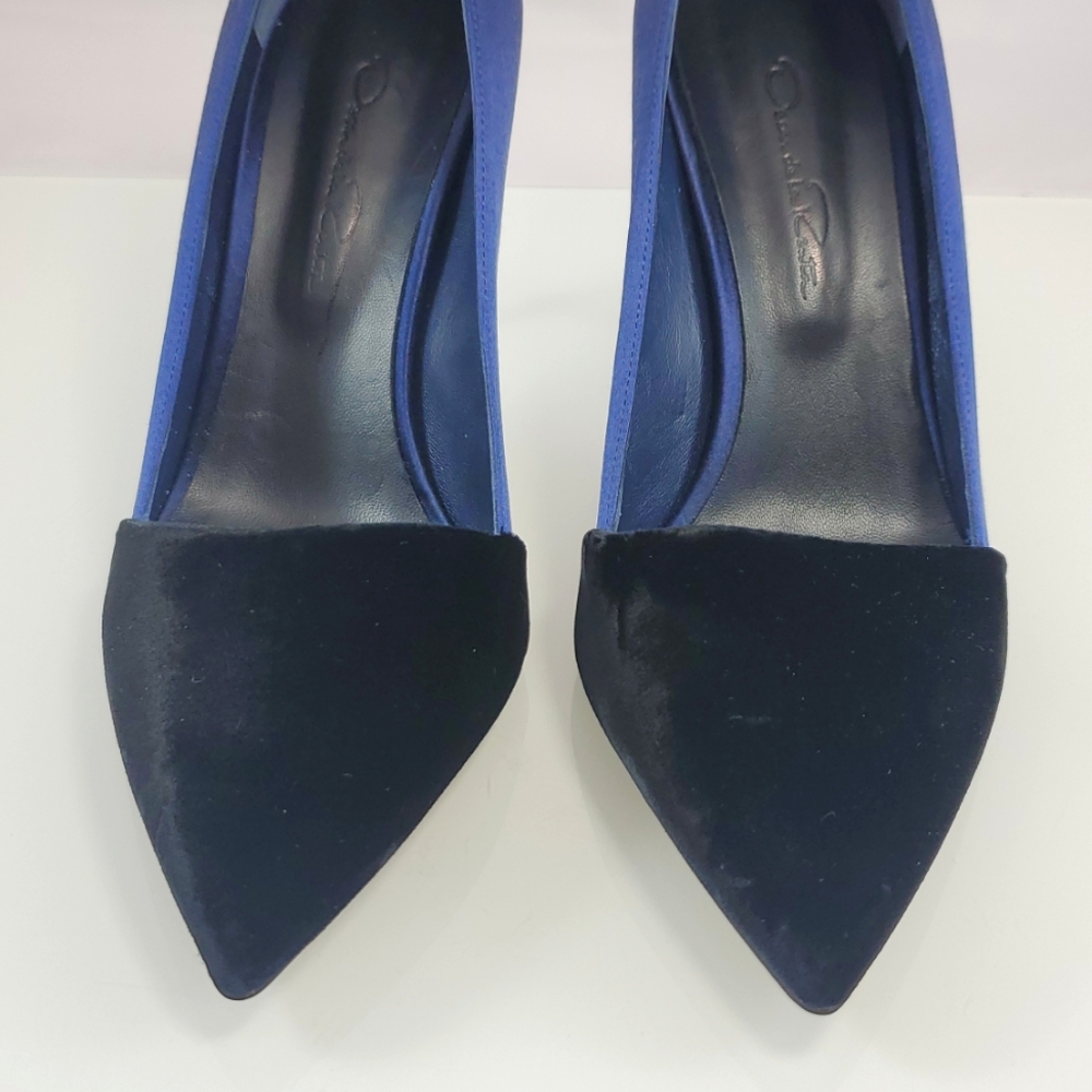 $670 Oscar de la Renta Vik Velvet Satin Blue Black Pumps Heels Sz 38 (US 8) - Picture 9 of 16